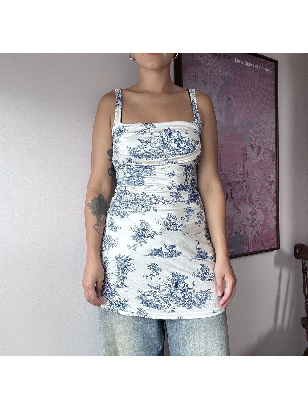 Cider Blue and White Printed Mini Dress Size S